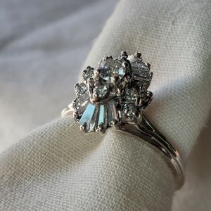 14K Plumb White Gold Diamond Vintage Cocktail Ring